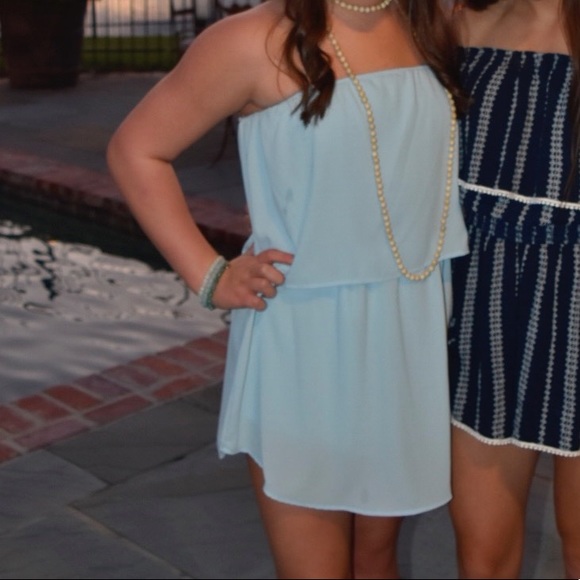 Light Blue Strapless Romper - Picture 1 of 5